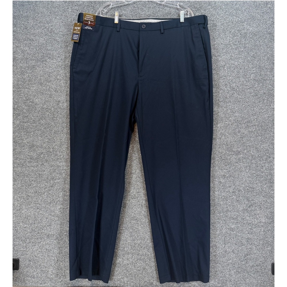 Haggar Dress Pants Mens 44x32 Blue Hidden Comfort Waistband Khakis Chinos NEW